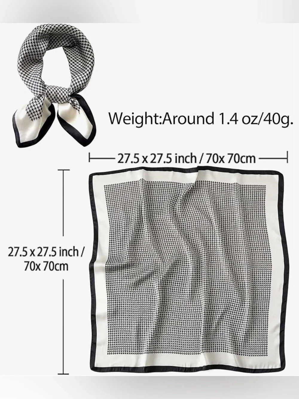 NEW Classic Black & White Houndstooth Silky Satin texture Scarf